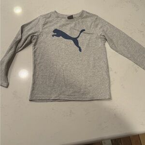 Puma Kids Gray Long Sleeve Tee with Blue Logo